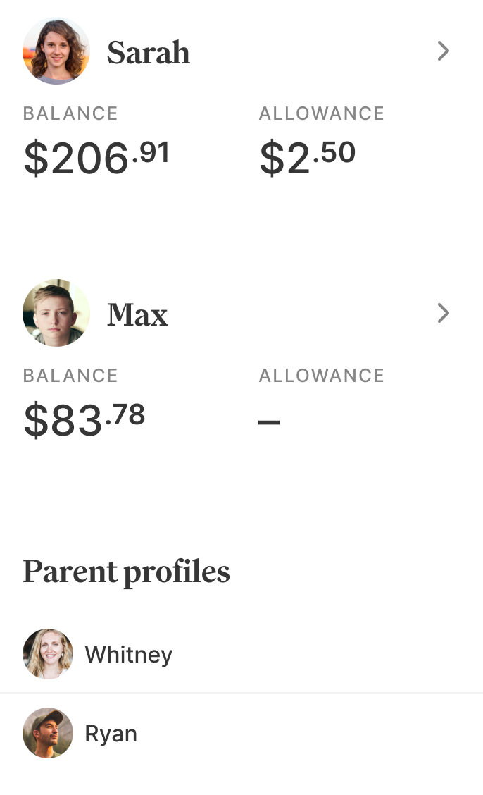 Family member balances in the Crew app
