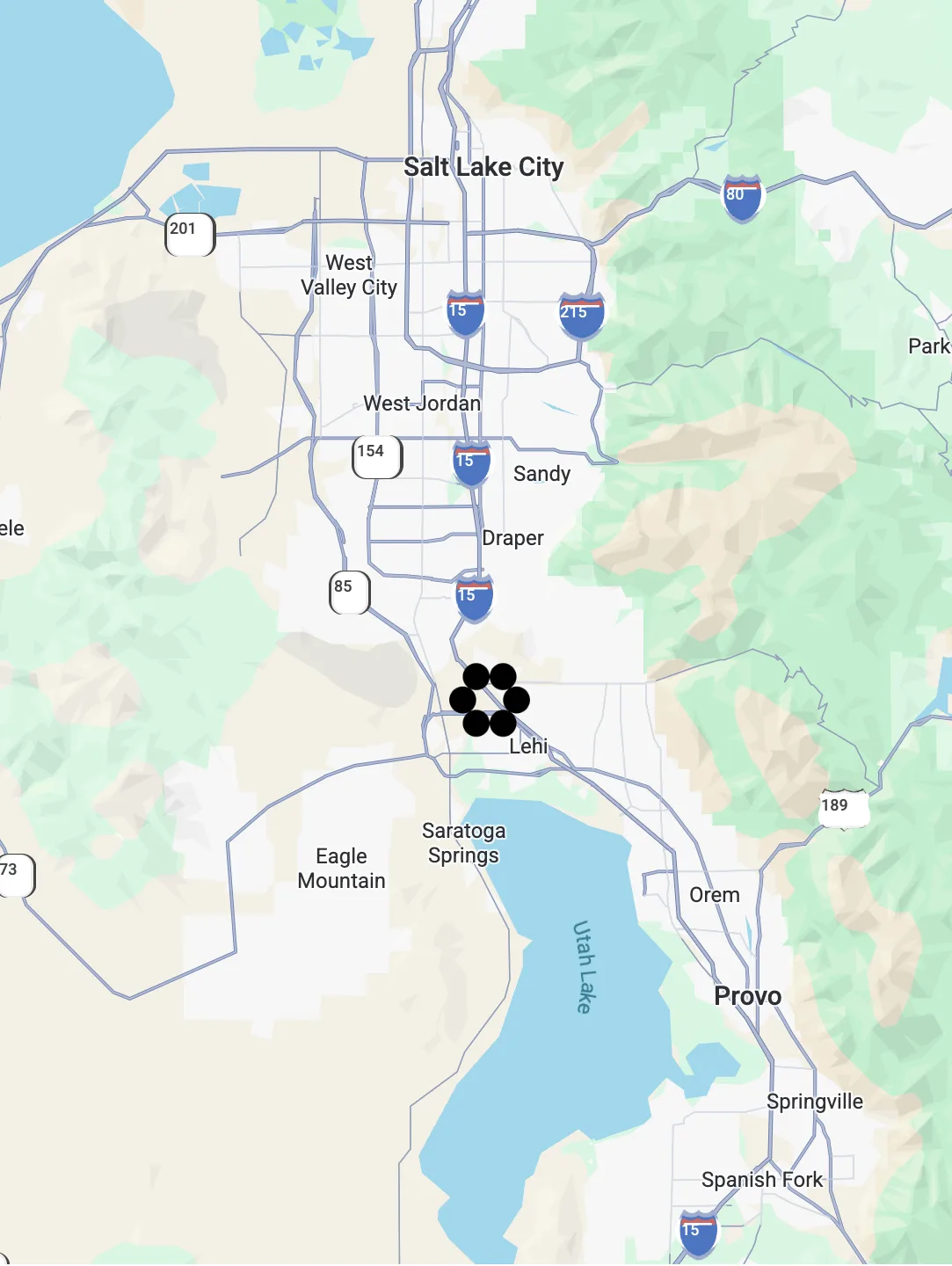 Map showing the Crew Financial office in Lehi, Utah